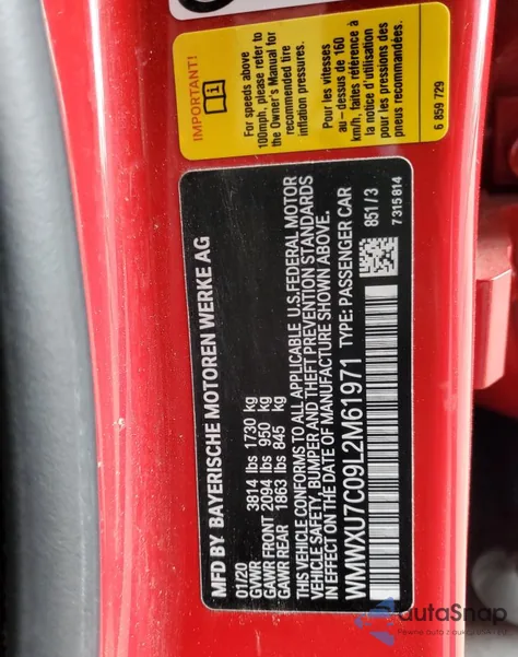 2020 Mini Cooper z USA, uszkodzony, nr VIN WMWXU7C09L2M61971